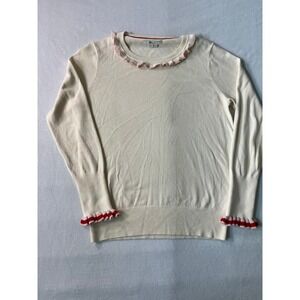 Boden Ruffle Neck Wool Cotton Sweater Cream Pink Red Coquette Cottagecore US 10